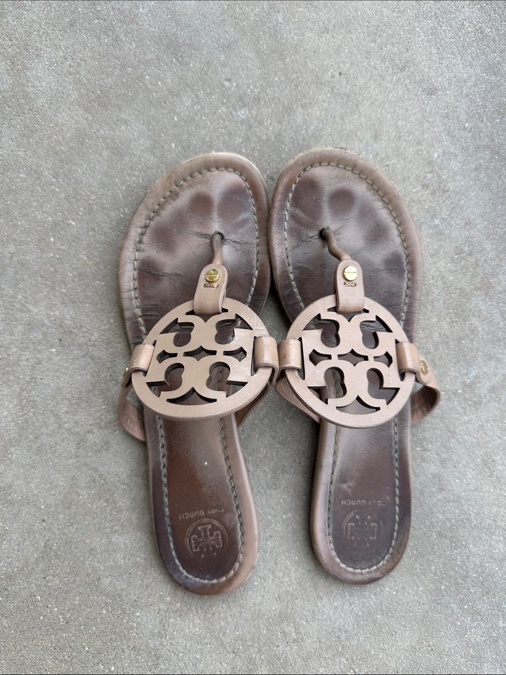 Tory Burch Leather Miller Sandals in Light Makeup size 9